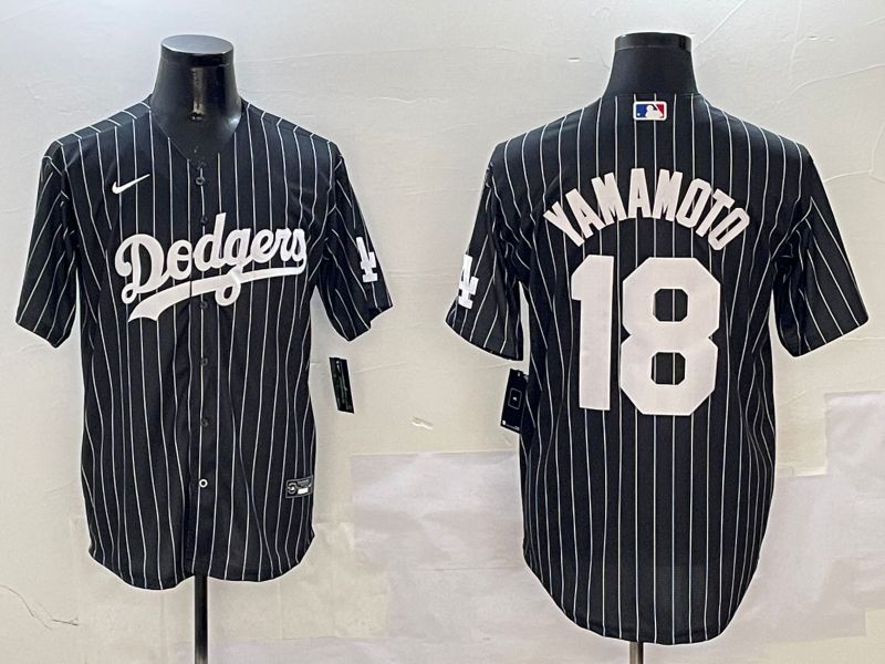 Men Los Angeles Dodgers #18 Yamamoto Black Stripe Jointly Name 2025 Nike MLB Jersey style 12->los angeles dodgers->MLB Jersey